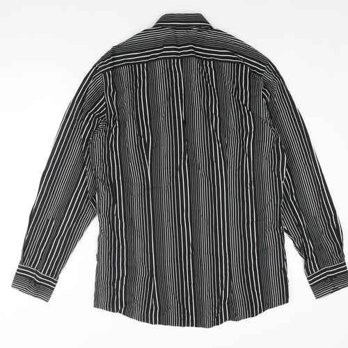 Conwell Mens Black Striped Cotton Button-Up Size L Collared Button