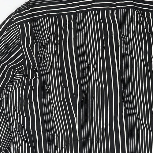 Conwell Mens Black Striped Cotton Button-Up Size L Collared Button