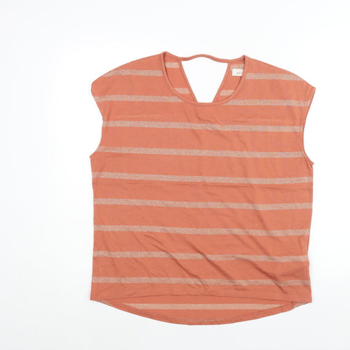 Per Una Womens Orange Striped Polyester Basic Blouse Size 14 Round Neck