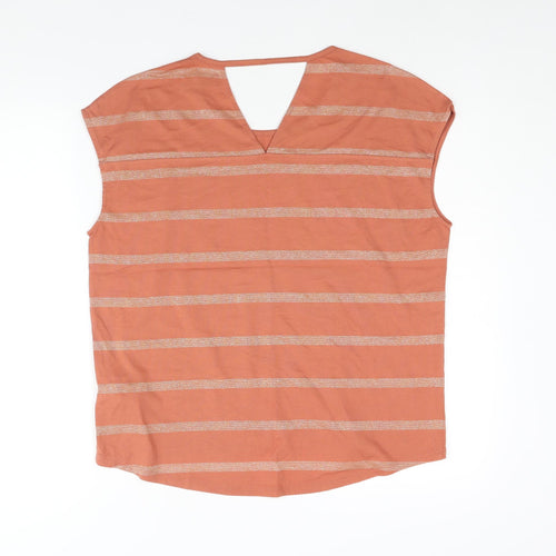 Per Una Womens Orange Striped Polyester Basic Blouse Size 14 Round Neck