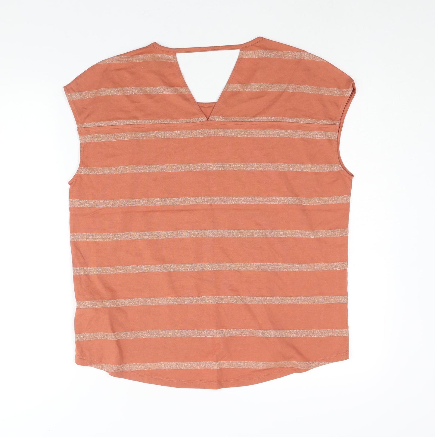 Per Una Womens Orange Striped Polyester Basic Blouse Size 14 Round Neck