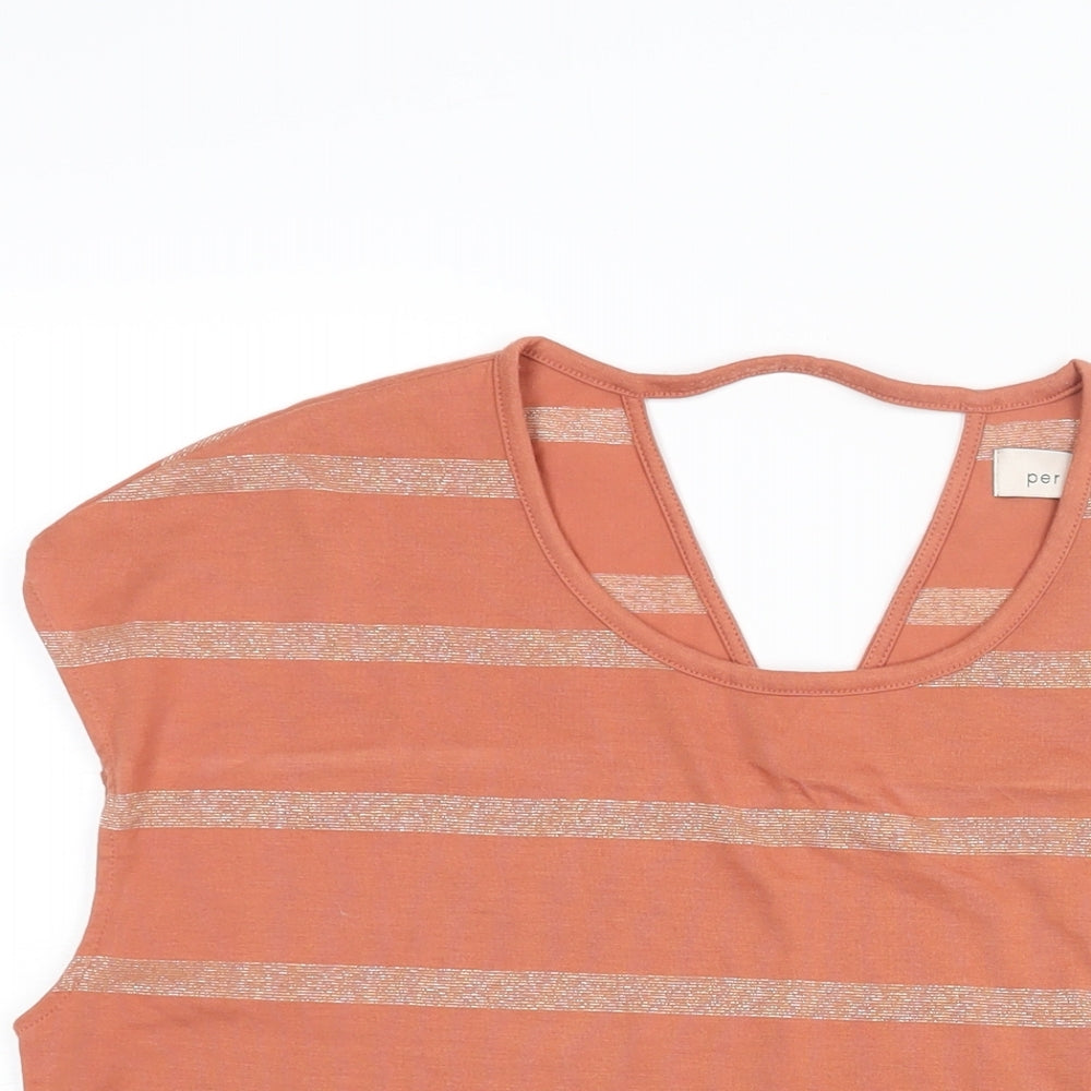 Per Una Womens Orange Striped Polyester Basic Blouse Size 14 Round Neck