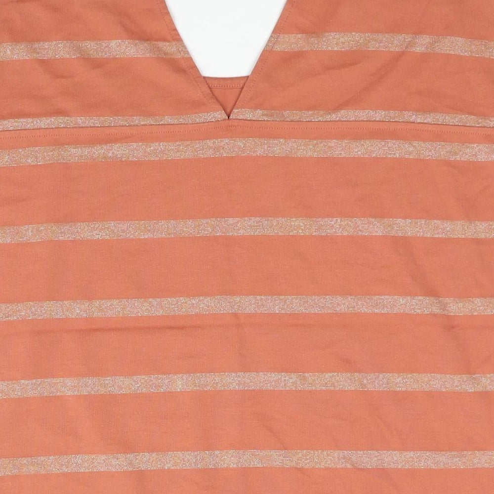 Per Una Womens Orange Striped Polyester Basic Blouse Size 14 Round Neck