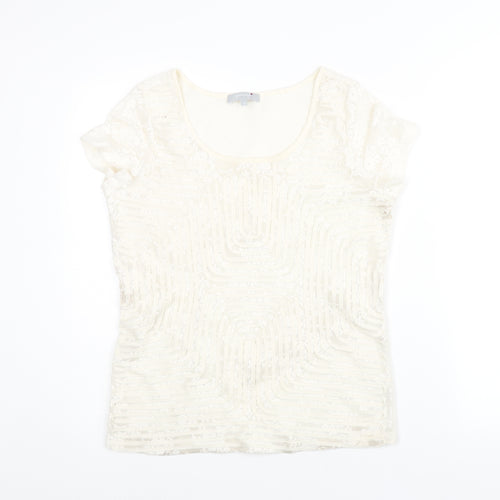 Per Una Womens Ivory Polyamide Basic Blouse Size 14 Round Neck - Textured Front