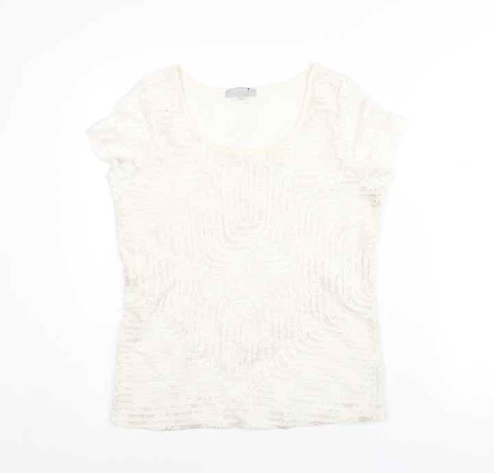 Per Una Womens Ivory Polyamide Basic Blouse Size 14 Round Neck - Textured Front