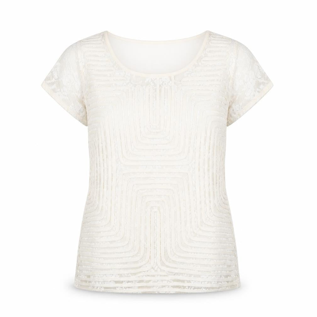 Front view of Per Una women’s ivory polyamide basic blouse, size UK 14, round neck - textured front