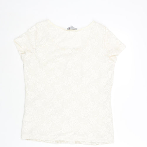 Per Una Womens Ivory Polyamide Basic Blouse Size 14 Round Neck - Textured Front