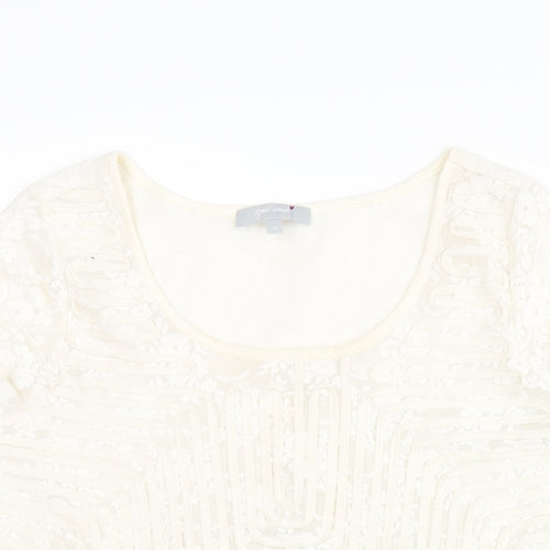 Per Una Womens Ivory Polyamide Basic Blouse Size 14 Round Neck - Textured Front