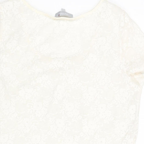 Per Una Womens Ivory Polyamide Basic Blouse Size 14 Round Neck - Textured Front