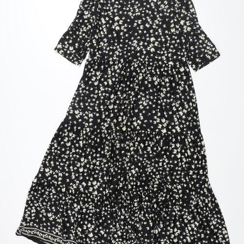 Max Studio Womens Black Geometric Polyester Shift Size M Round Neck Button - Floral Print