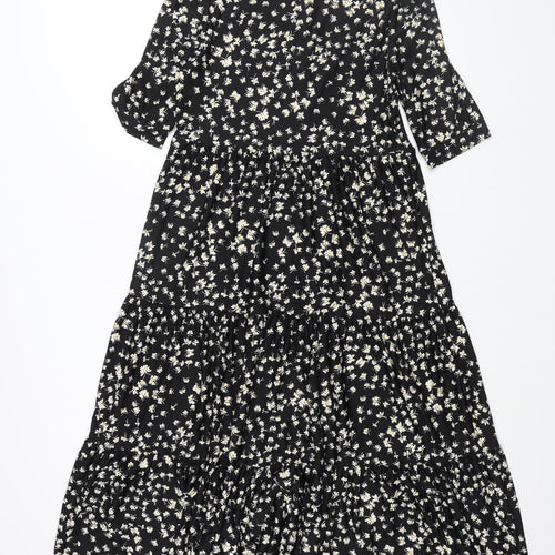 Max Studio Womens Black Geometric Polyester Shift Size M Round Neck Button - Floral Print