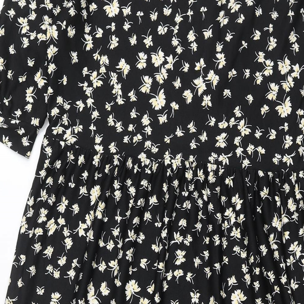 Max Studio Womens Black Geometric Polyester Shift Size M Round Neck Button - Floral Print