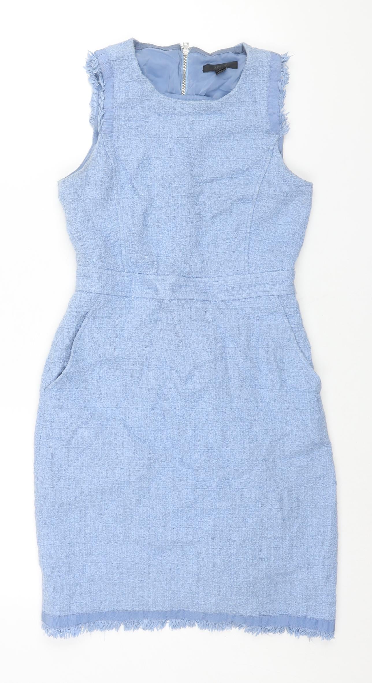 J.CREW Womens Blue Cotton Shift Size 6 Round Neck Zip - Raw Edge