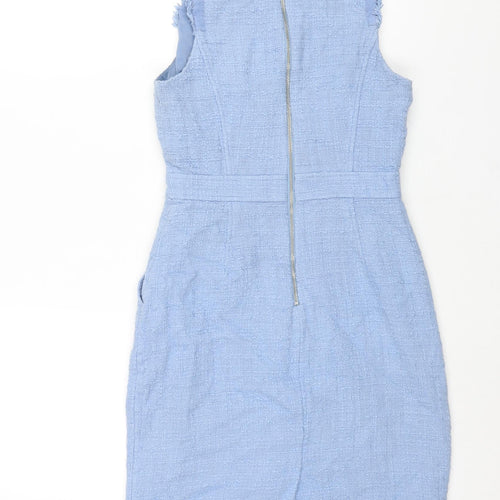 J.CREW Womens Blue Cotton Shift Size 6 Round Neck Zip - Raw Edge