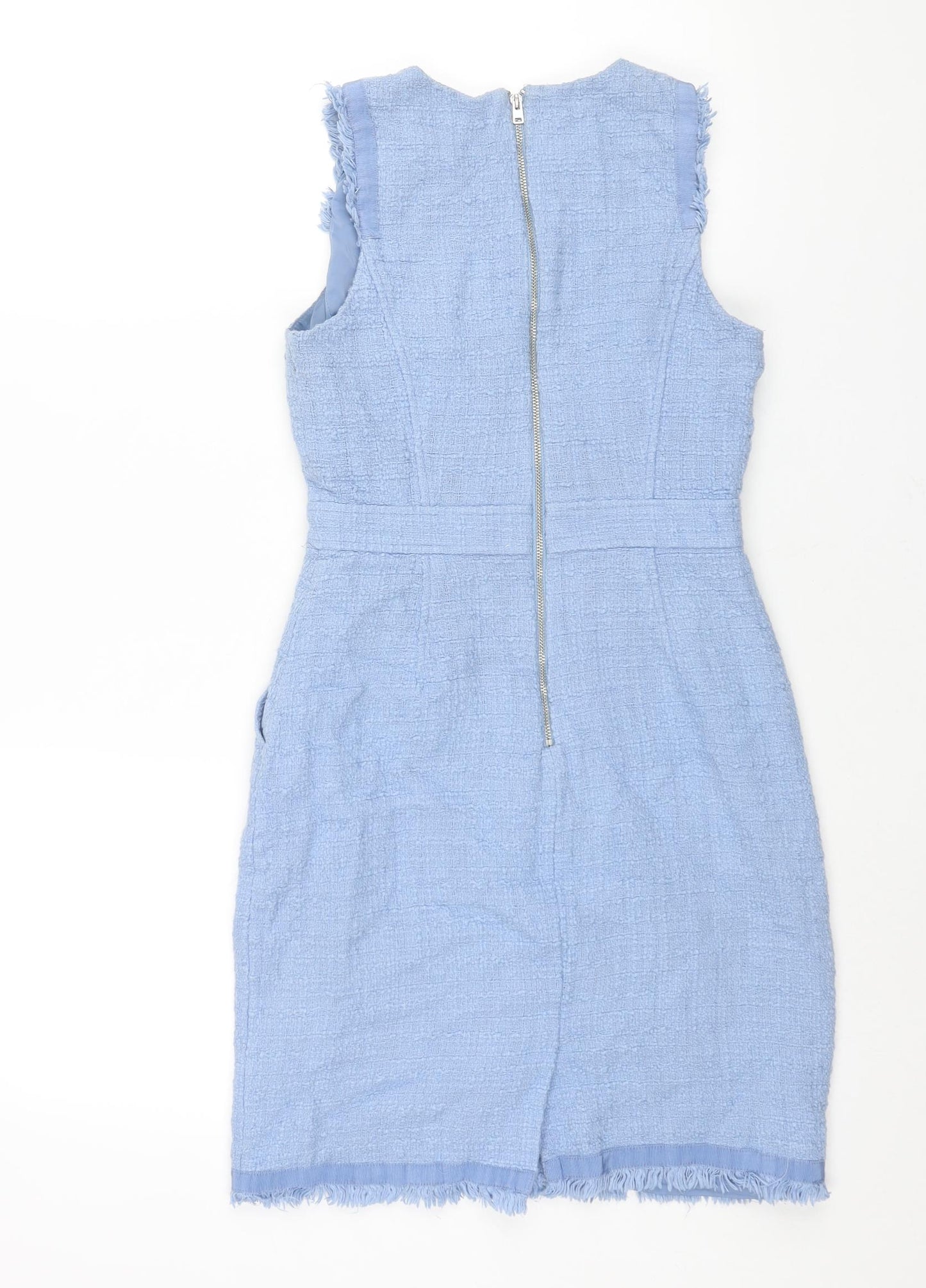 J.CREW Womens Blue Cotton Shift Size 6 Round Neck Zip - Raw Edge