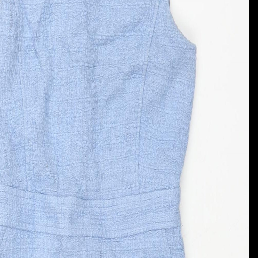 J.CREW Womens Blue Cotton Shift Size 6 Round Neck Zip - Raw Edge