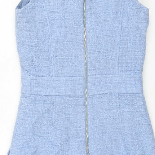 J.CREW Womens Blue Cotton Shift Size 6 Round Neck Zip - Raw Edge