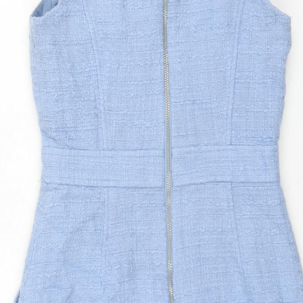J.CREW Womens Blue Cotton Shift Size 6 Round Neck Zip - Raw Edge