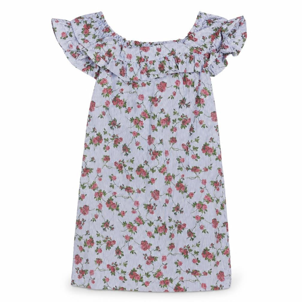 Stradivarius Womens Blue Geometric Cotton Mini Size S Boat Neck Pullover - Stripe Floral Print Fril