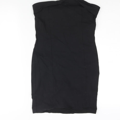 PRETTYLITTLETHING Womens Black Viscose Mini Size 14 Square Neck Pullover