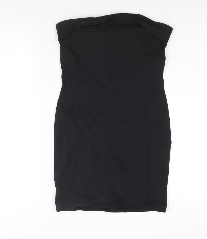 PRETTYLITTLETHING Womens Black Viscose Mini Size 14 Square Neck Pullover