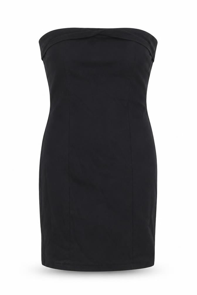 Front view of PRETTYLITTLETHING women’s black viscose mini, size UK 14, square neck pullover