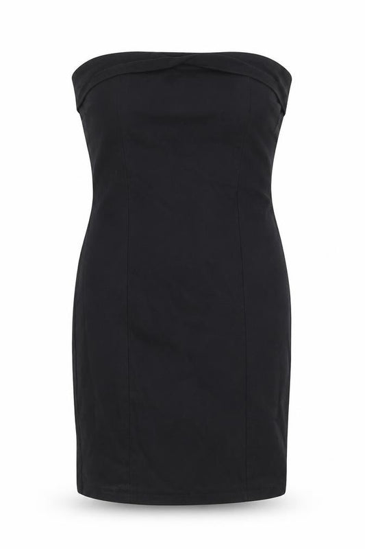 Front view of PRETTYLITTLETHING women’s black viscose mini, size UK 14, square neck pullover
