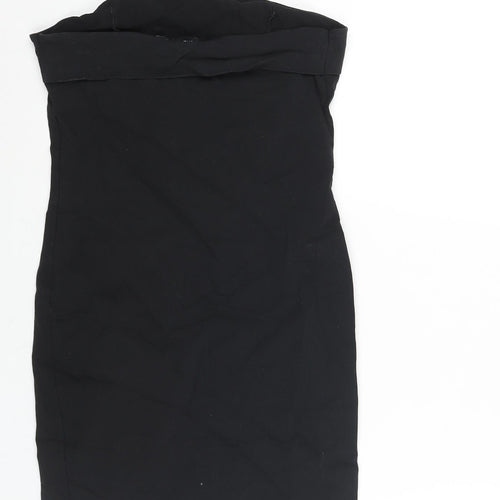 PRETTYLITTLETHING Womens Black Viscose Mini Size 14 Square Neck Pullover