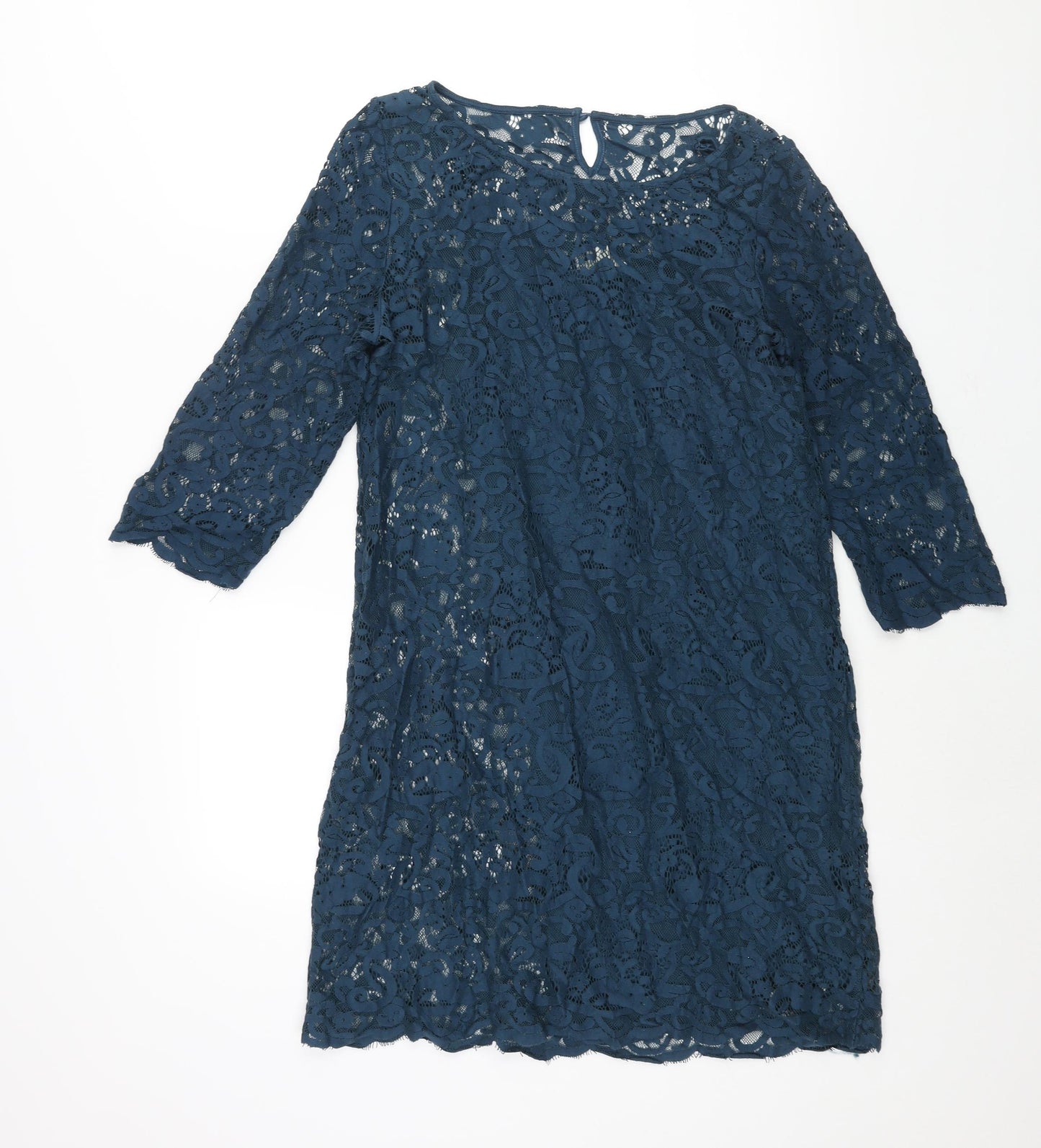 Monsoon Womens Blue Cotton Shift Size 14 Round Neck Button