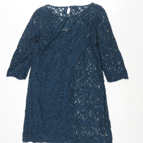 Monsoon Womens Blue Cotton Shift Size 14 Round Neck Button