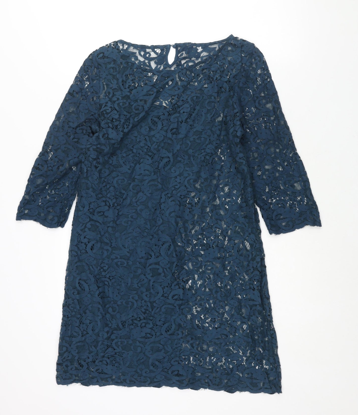 Monsoon Womens Blue Cotton Shift Size 14 Round Neck Button