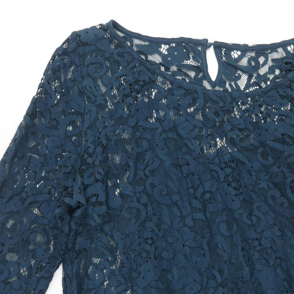 Monsoon Womens Blue Cotton Shift Size 14 Round Neck Button