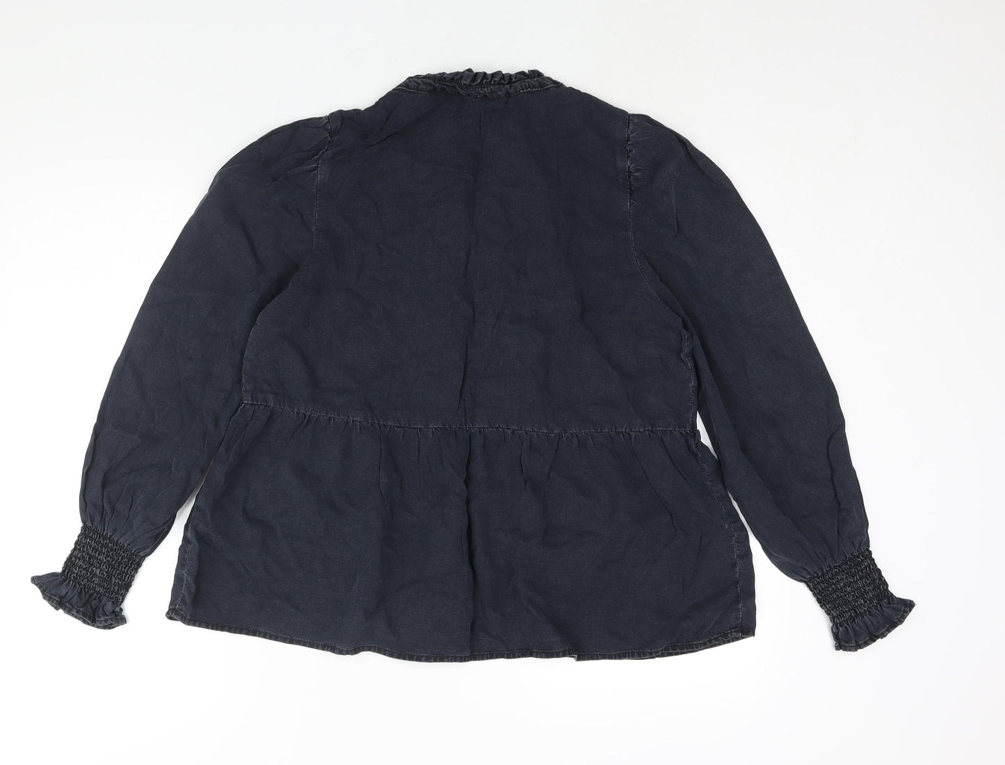 NEXT Womens Blue Lyocell Basic Blouse Size 10 Round Neck - Keyhole Neck