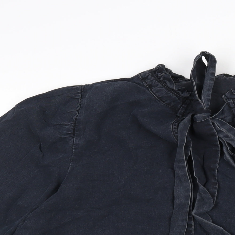 NEXT Womens Blue Lyocell Basic Blouse Size 10 Round Neck - Keyhole Neck