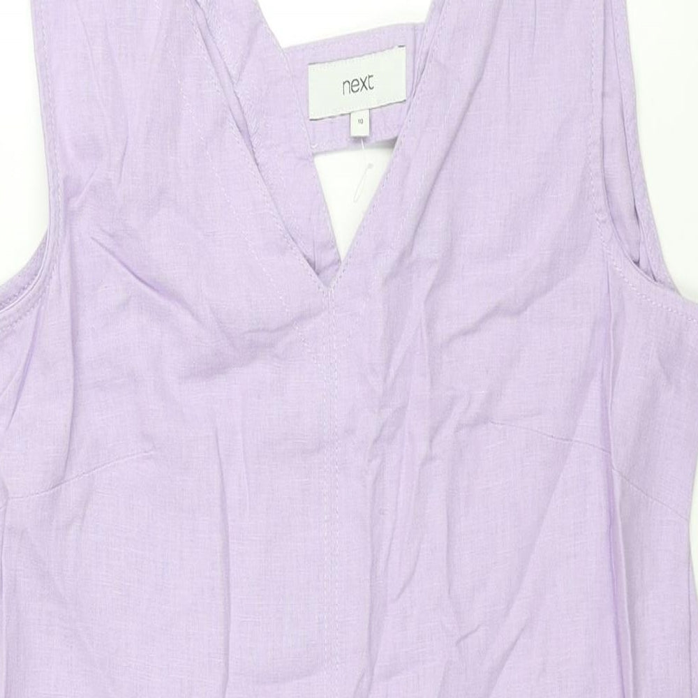 NEXT Womens Purple Linen Shift Size 10 V-Neck Pullover
