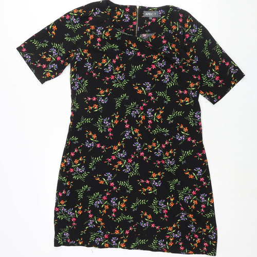 Apricot Womens Black Floral Polyester Shift Size L Round Neck Zip