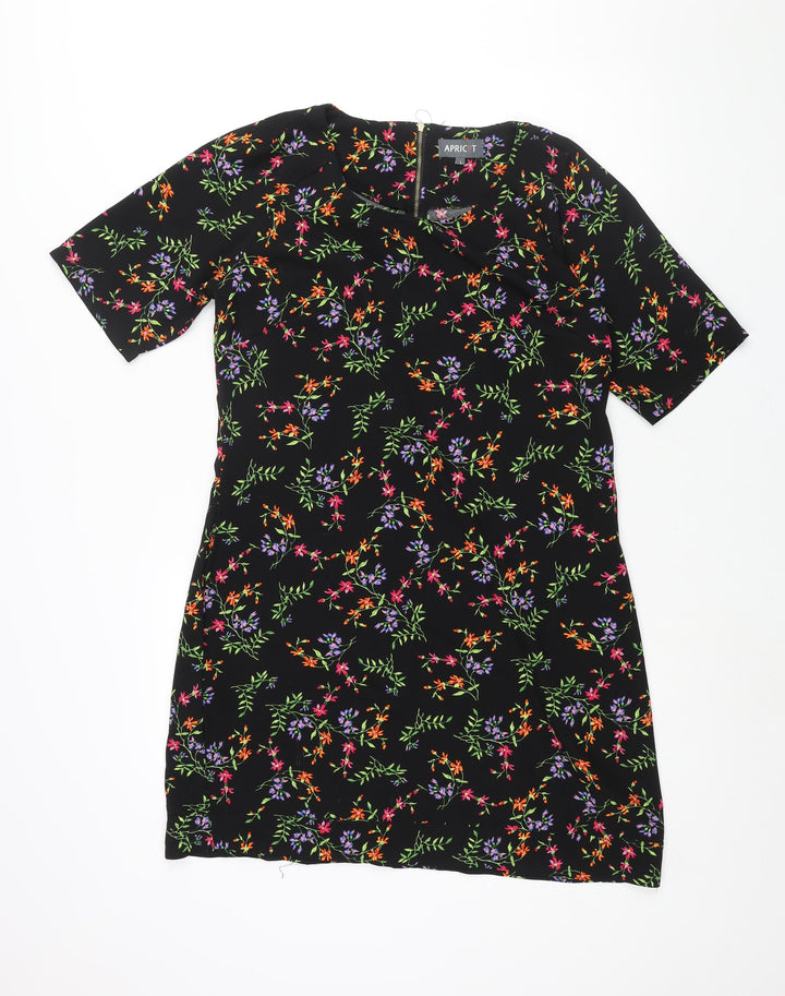 Apricot Womens Black Floral Polyester Shift Size L Round Neck Zip