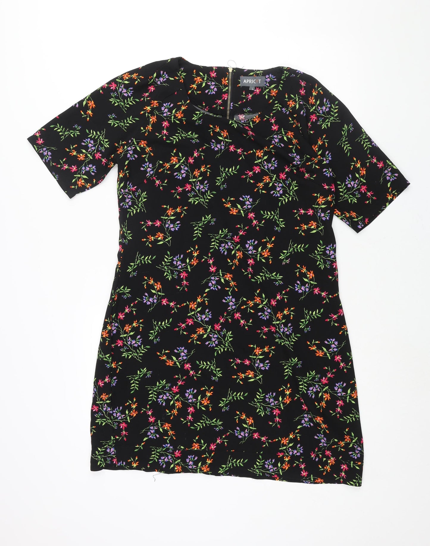 Apricot Womens Black Floral Polyester Shift Size L Round Neck Zip