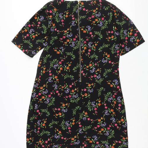 Apricot Womens Black Floral Polyester Shift Size L Round Neck Zip