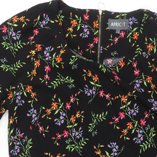 Apricot Womens Black Floral Polyester Shift Size L Round Neck Zip