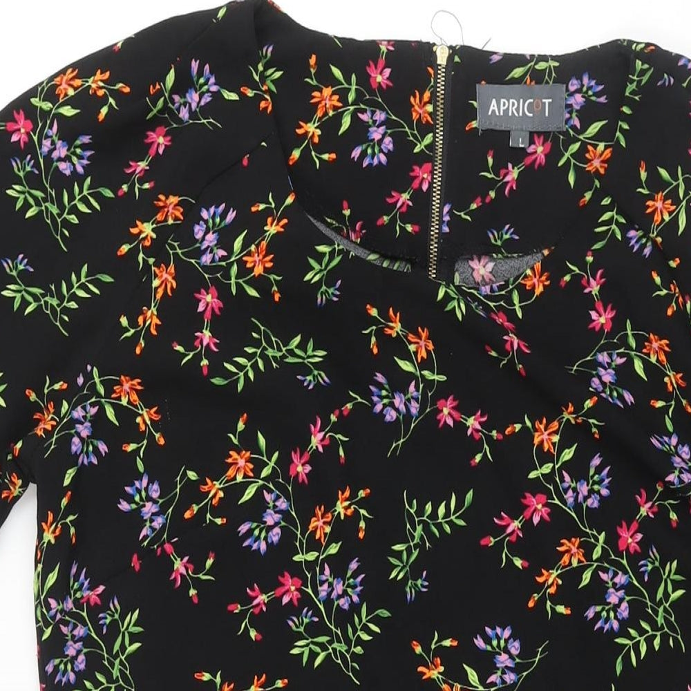 Apricot Womens Black Floral Polyester Shift Size L Round Neck Zip