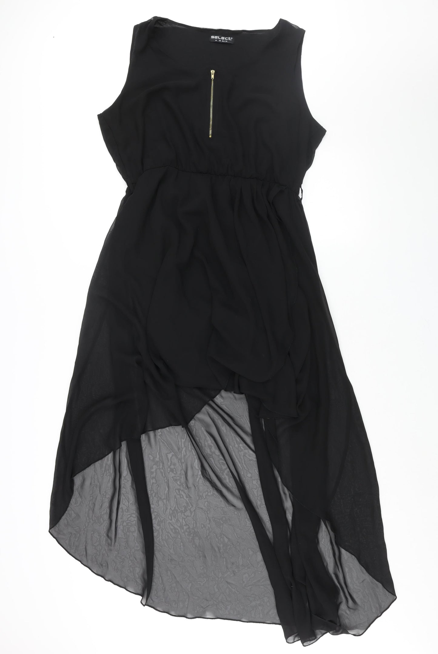 Select Womens Black Polyester Shift Size 16 Round Neck Zip