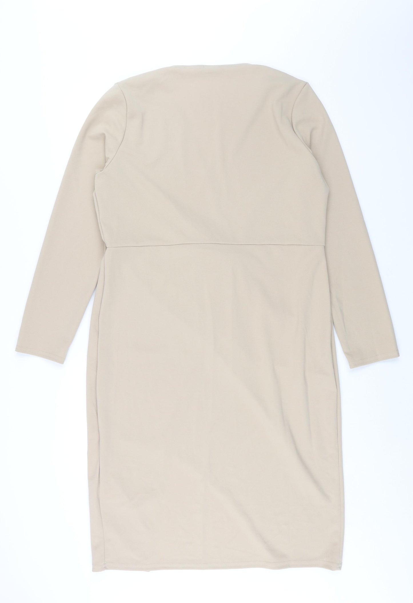 Boohoo Womens Beige Polyester Shift Size 20 V-Neck Pullover - Frill