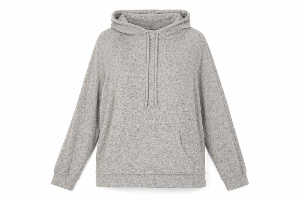 Front view of Select women’s beige high neck polyester jumper, size UK 18, - drawstring pocket
