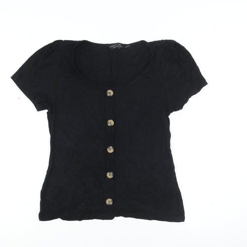 Dorothy Perkins Womens Black Viscose Basic Blouse Size 14 Scoop Neck - Button Detail