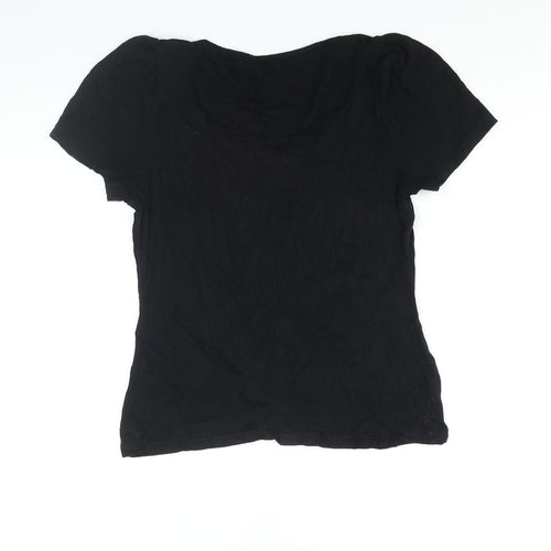 Dorothy Perkins Womens Black Viscose Basic Blouse Size 14 Scoop Neck - Button Detail