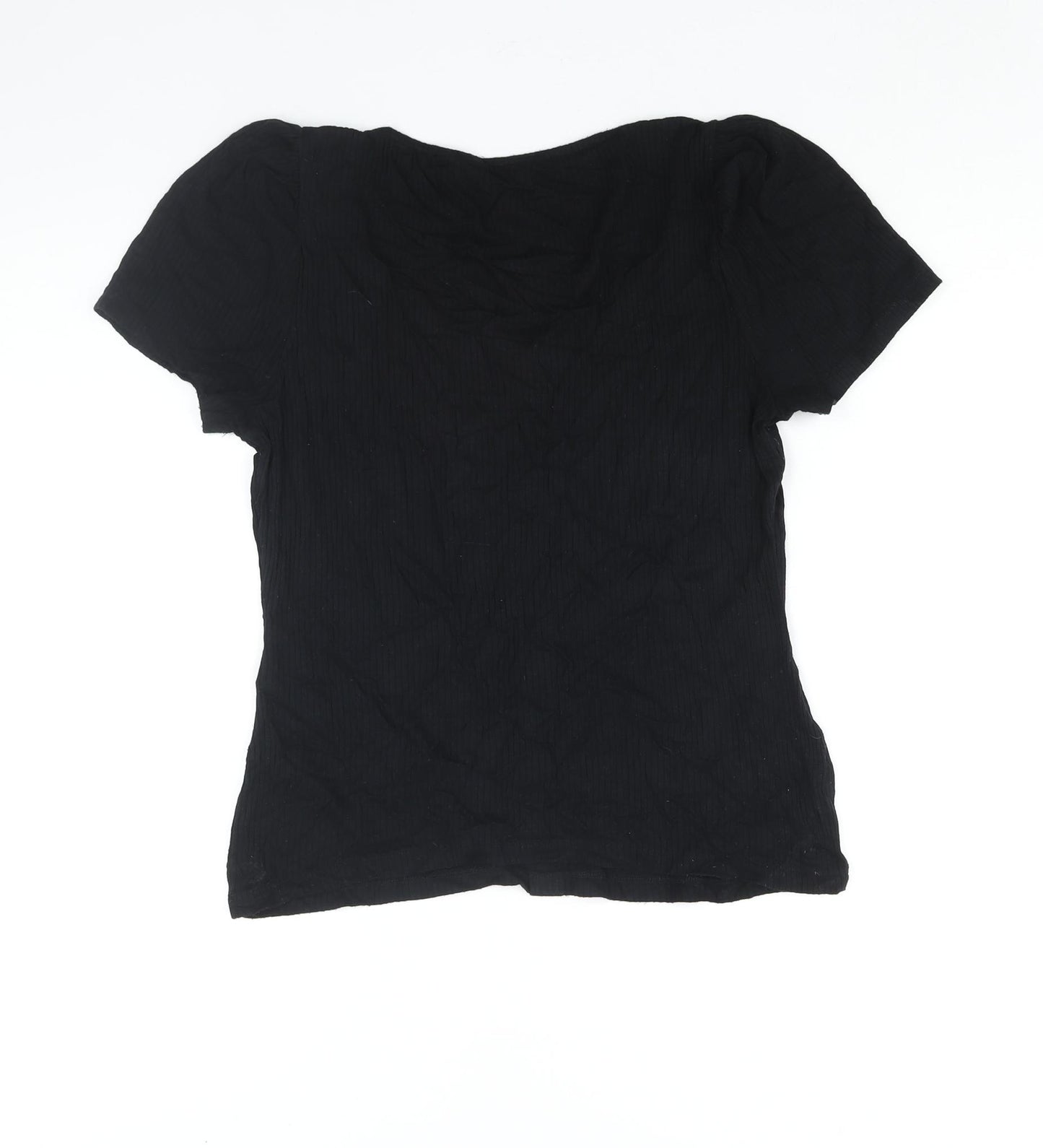 Dorothy Perkins Womens Black Viscose Basic Blouse Size 14 Scoop Neck - Button Detail