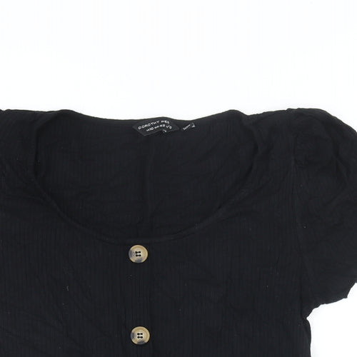 Dorothy Perkins Womens Black Viscose Basic Blouse Size 14 Scoop Neck - Button Detail
