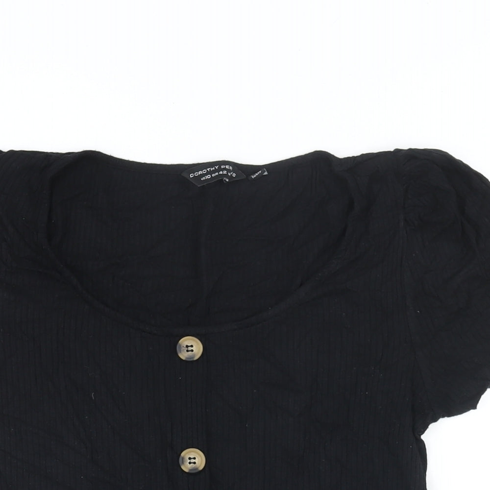 Dorothy Perkins Womens Black Viscose Basic Blouse Size 14 Scoop Neck - Button Detail