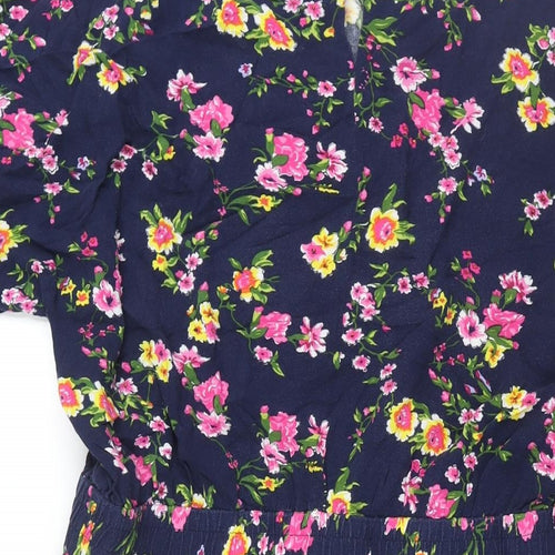 Warehouse Womens Blue Floral Viscose Shift Size 16 Round Neck Button